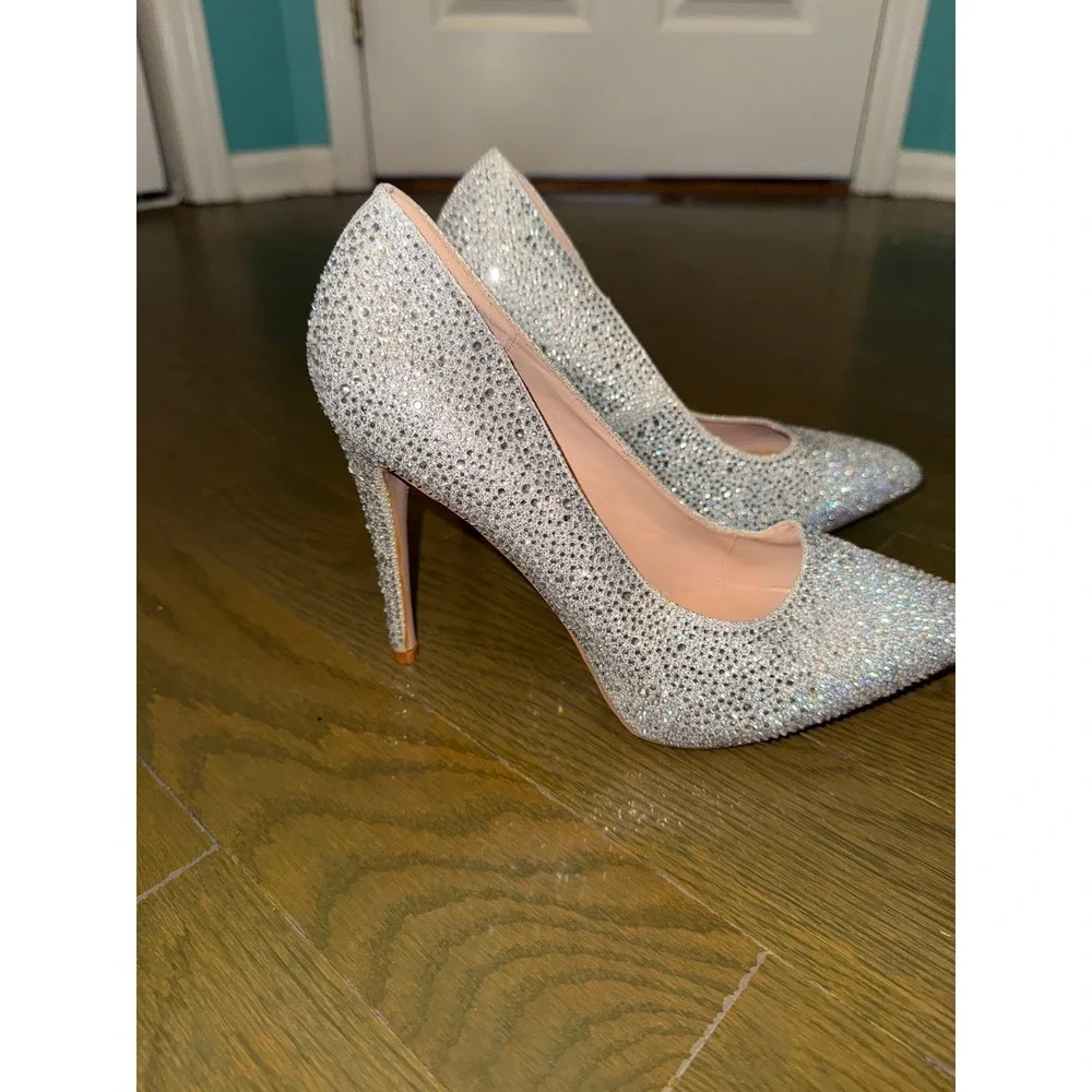Lauren Lorraine Silver Rhinestone Pointed Toe Pumps Stiletto Heels Womens 8.5